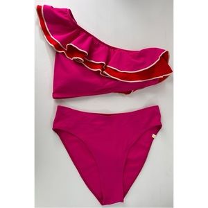 Summersalt Sidestroke Hibiscus Ruffle Shoulder Bikini Top and Bottom Set, size 8